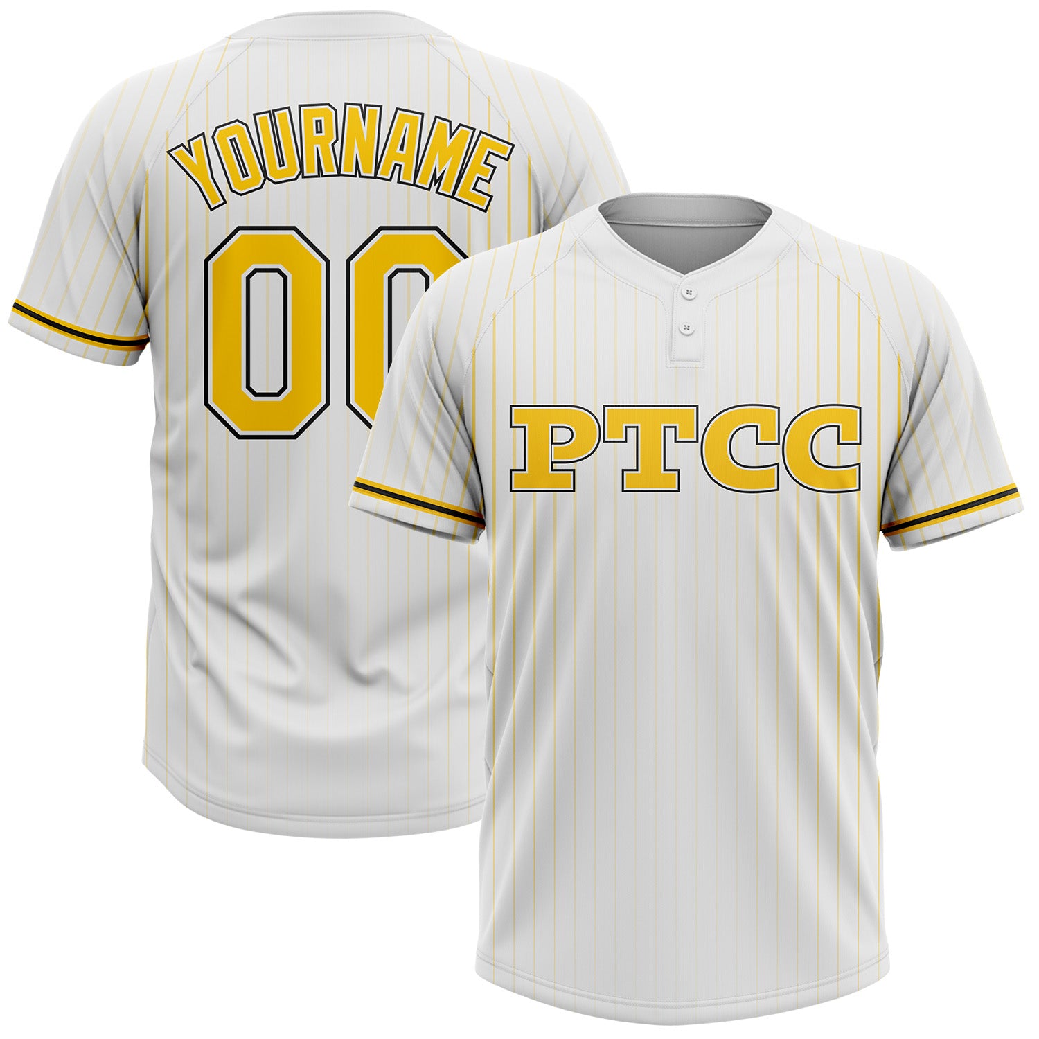Fansidea-group-collabs Custom White Pinstripe Yellow-Black PTCC Two-Button Unisex Softball Jersey - $34.99 at Proof Eyewear