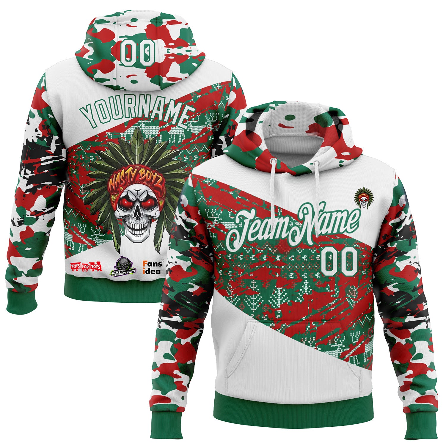 Fansidea-group-collabs Custom White Red-Kelly Green Nasty Boyz Paintball Christmas Sports Pullover Sweatshirt Hoodie - $43.74 at Proof Eyewear