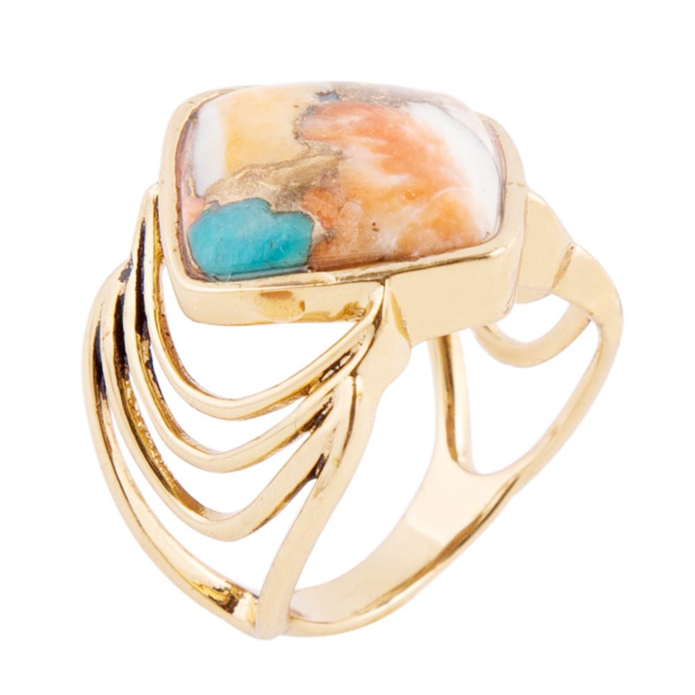 Barse Jewelry Arrows Blue Turquoise and Orange Spiny Oyster Matrix Golden Ring - $58.00 at West Path 