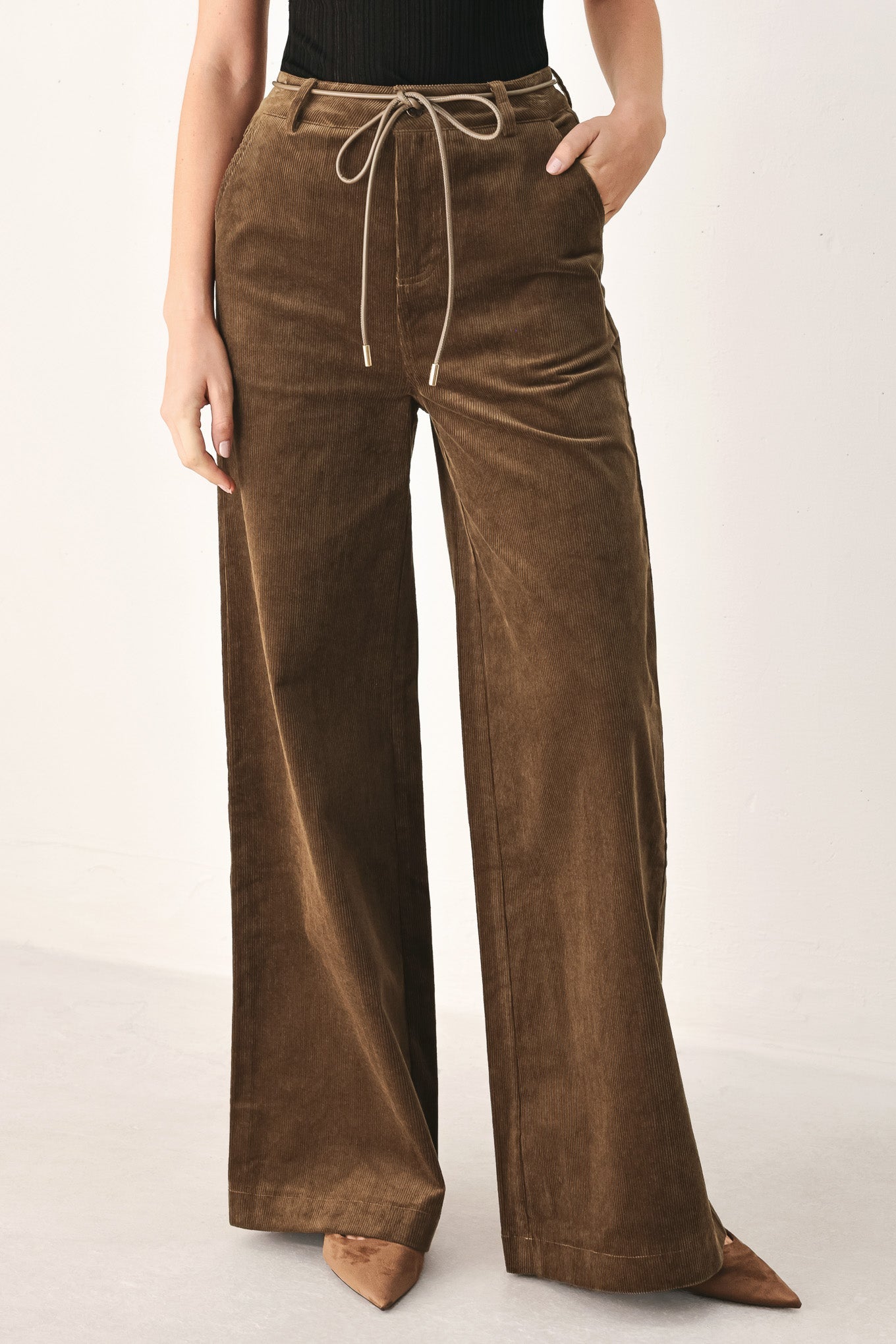 Flying Tomato AUTUMN IN MANHATTAN BELTED CORDUROY PANTS - $80.00 at West Path 