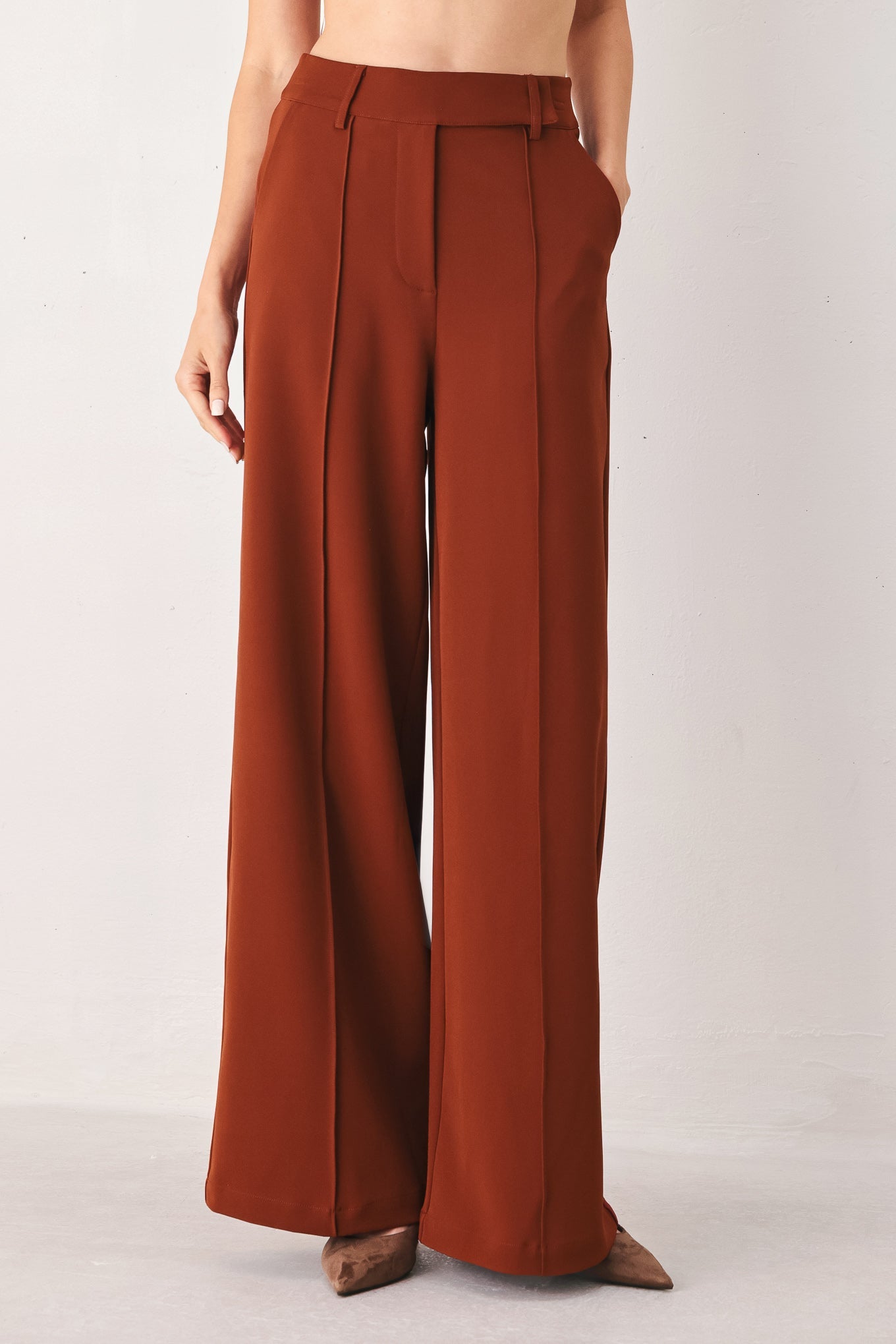 Flying Tomato AUTUMN RUST FLOWY WIDE LEG WOVEN PANTS - $76.00 at West Path 
