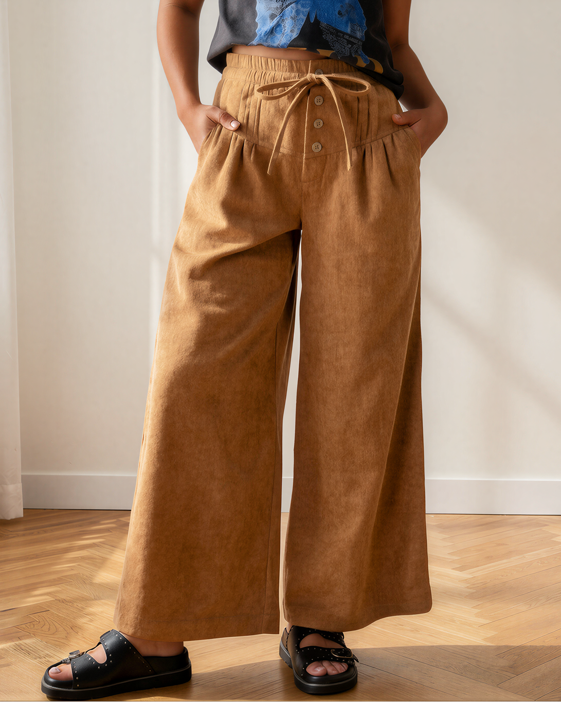 Indie & Co. Aven Corduroy Wide Leg Pants | Elastic Waist Pants - $68.00 at West Path 
