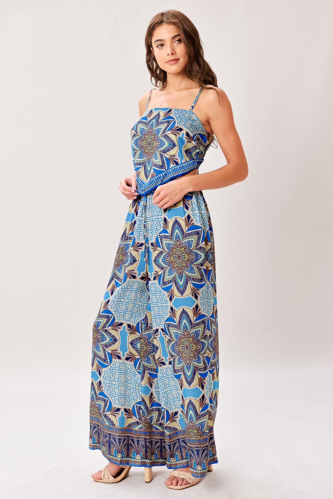 Flying Tomato AZURE MANDALA WOVEN SCARF TOP AND PANT SET - $82.00 at West Path 