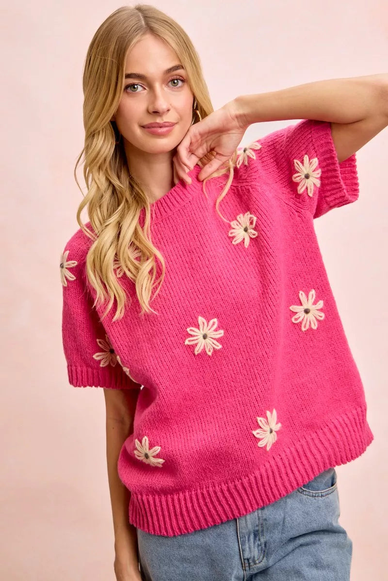 MPL BiBi Flower Embroidered Short Sleeves Knit Top - $52.00 at West Path 