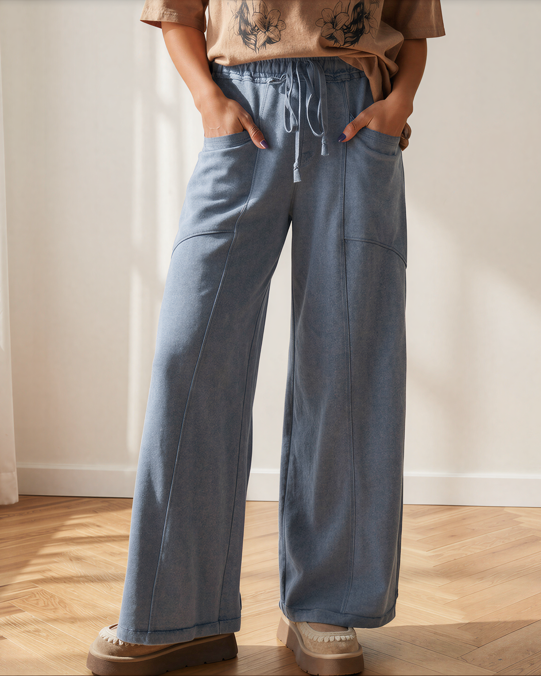 Indie & Co. Billie Mineral Wash Wide Leg Pants | High Waist Drawstring - $72.00 at West Path 