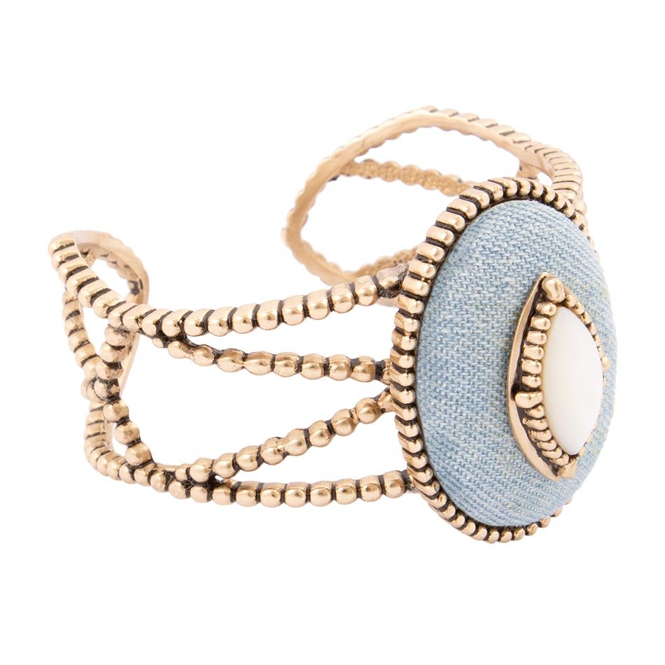 Barse Jewelry Blue Denim Dreams White Mother of Pearl Golden Cuff Bracelet - $168.00 at West Path 