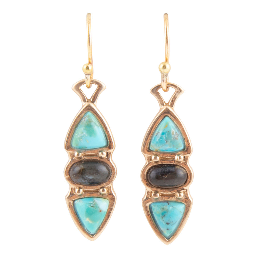 Barse Jewelry Blue Turquoise and Grey Labradorite Golden Drop Earrings - $78.00 at West Path 