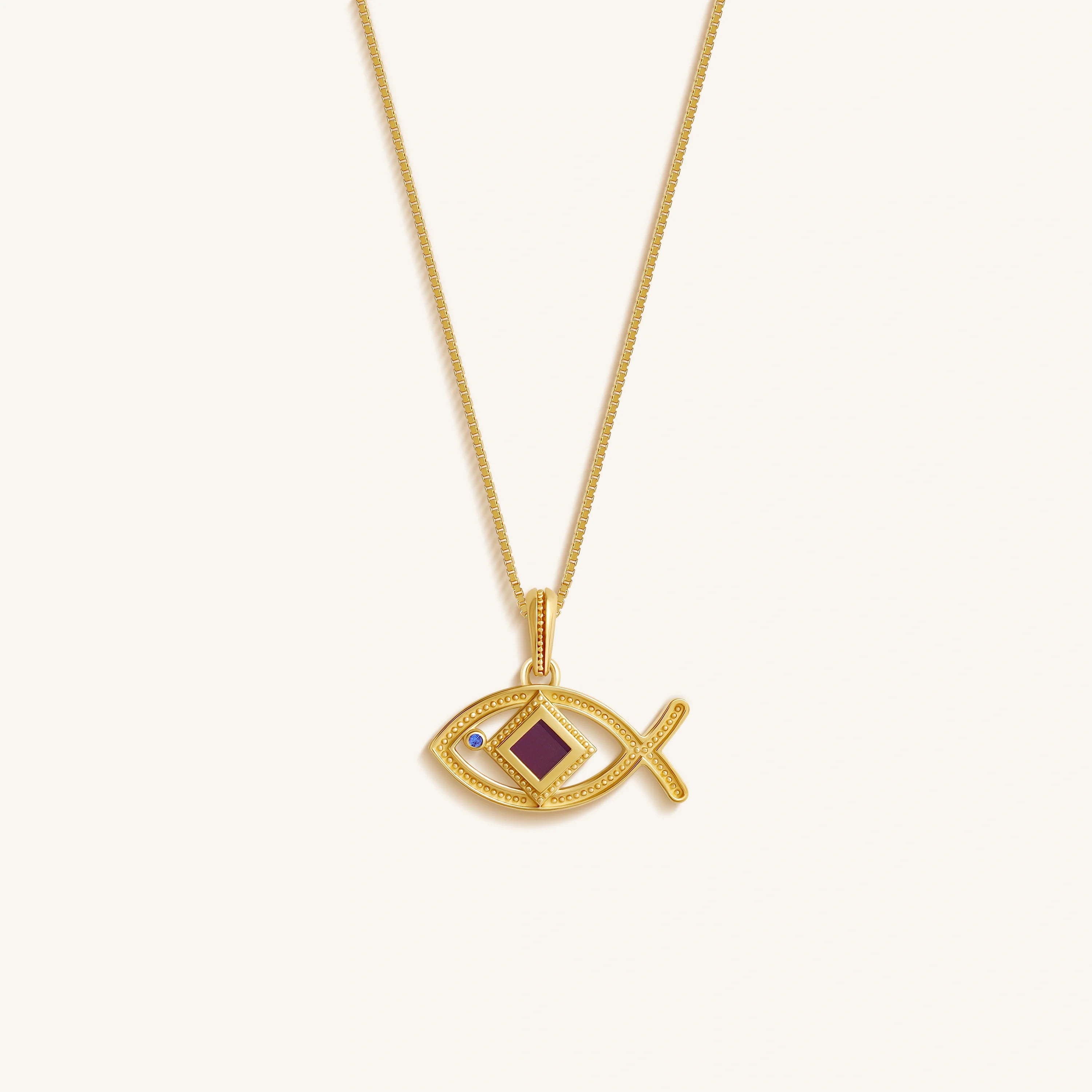 Karma and Luck Boundless Wisdom Sapphire Ichthys Bible Nano Chip Necklace - $129.00 at West Path 