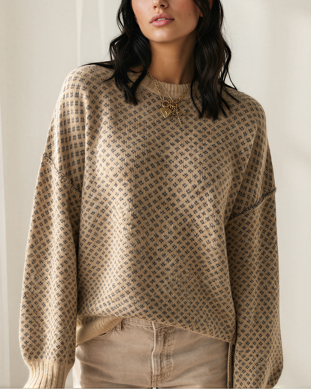 Indie & Co. Briar Geometric Sweater | Drop Shoulder Knit Pullover - $68.00 at West Path 