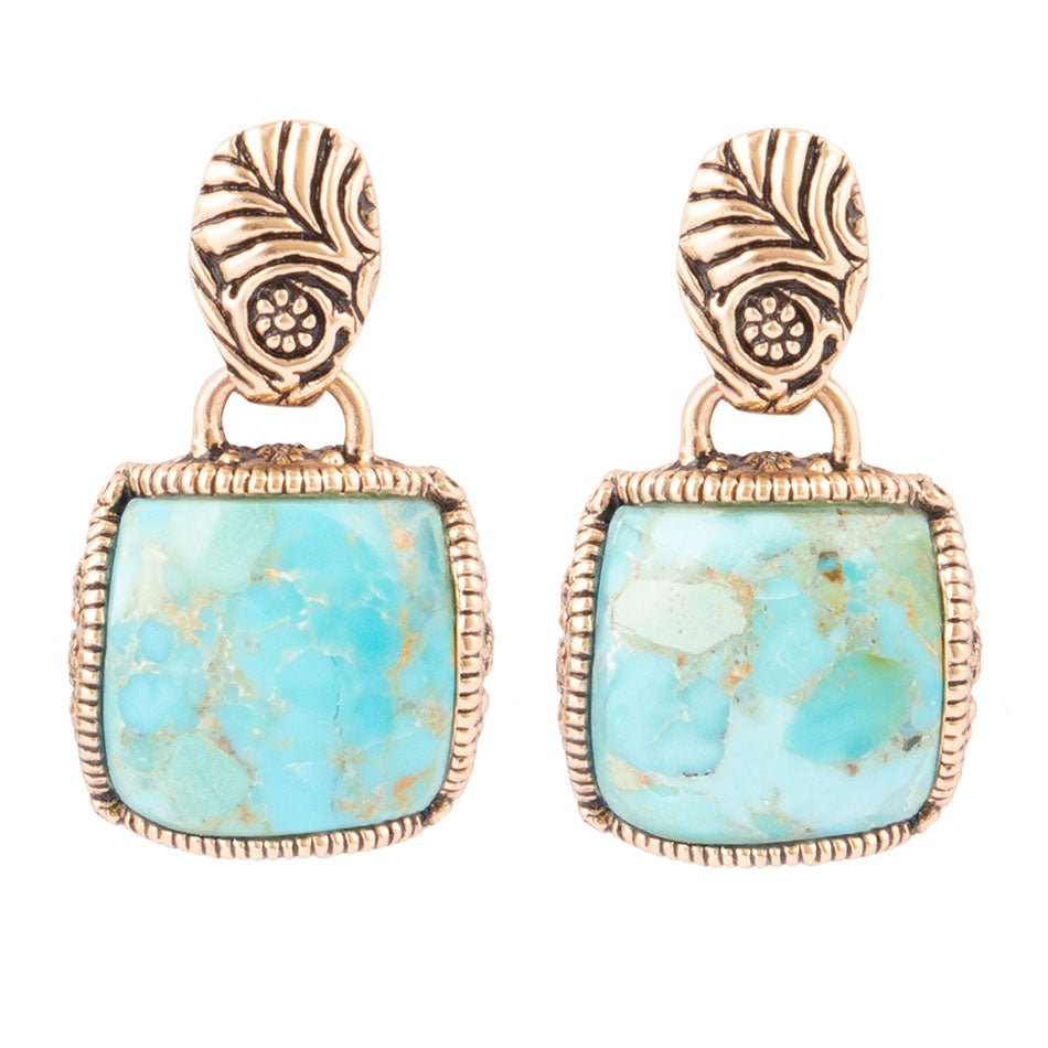 Barse Jewelry Carved Blue Turquoise Golden Drop Earrings - $98.00 at West Path 