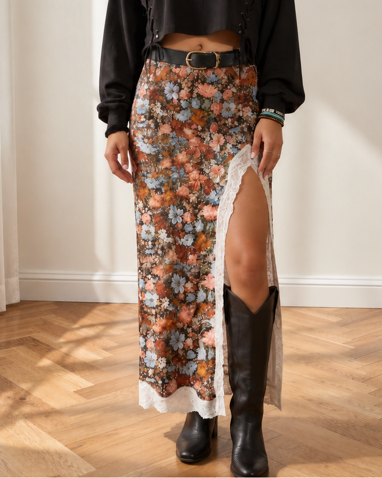 Indie & Co. Charlie Lace Trim Split Long Skirt - $56.00 at West Path 