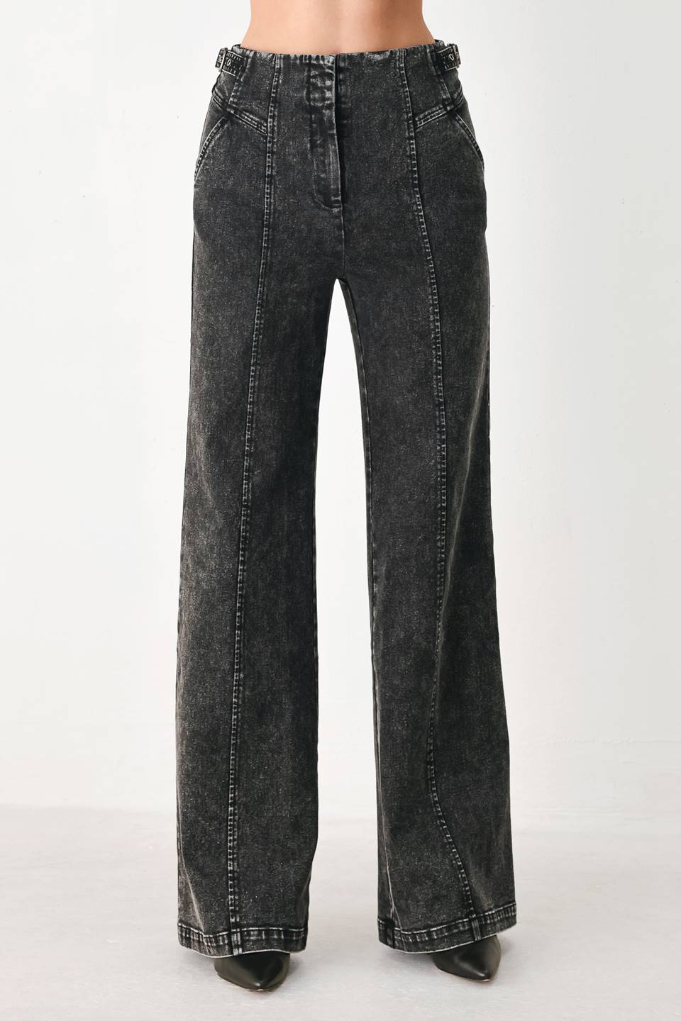 Flying Tomato CITY LIMITS BLACK DENIM WIDE LEG PANTS - $78.00 at West Path 