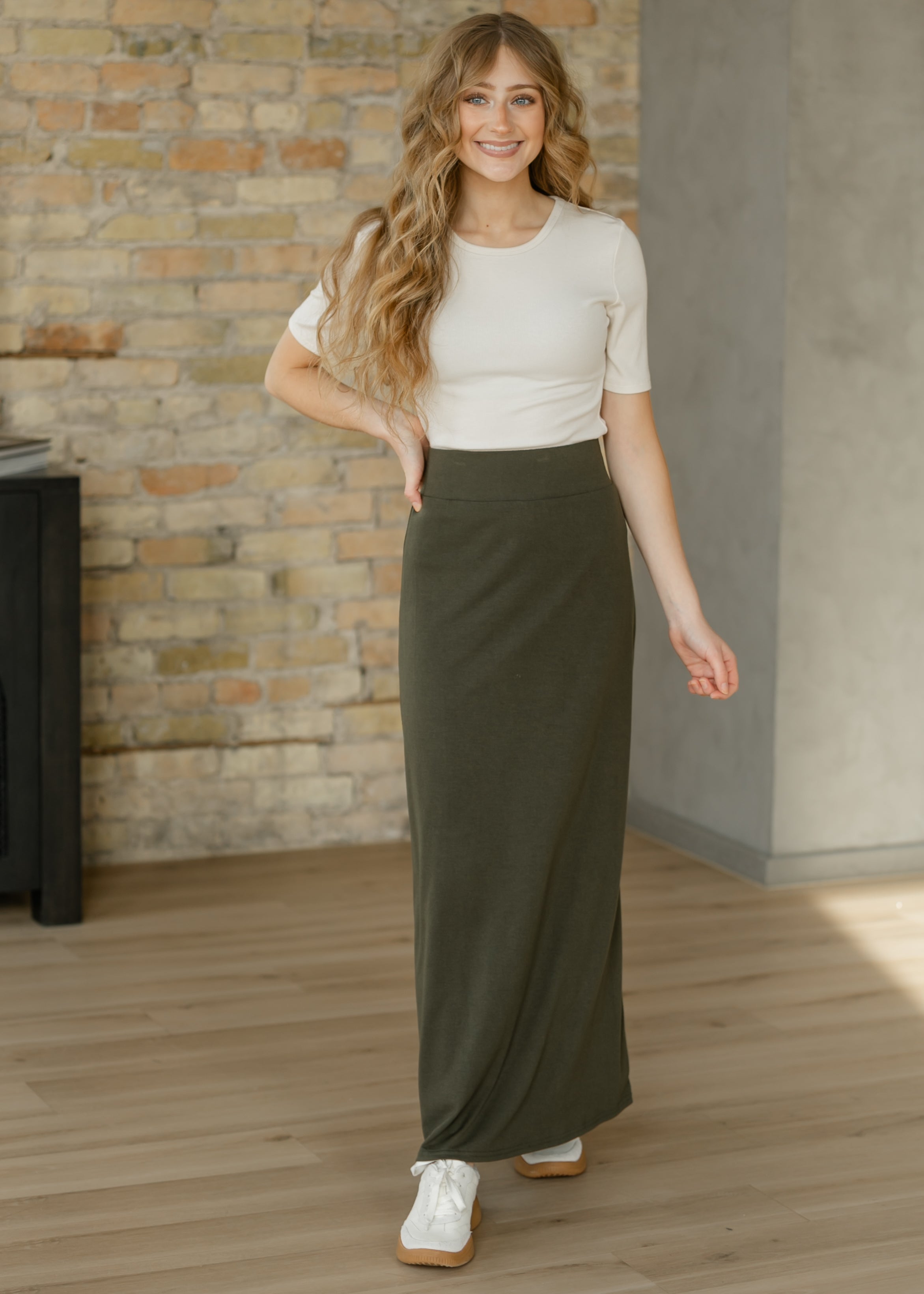 Inherit Co. Clarise Olive Premium Knit Maxi Skirt - $48.00 at West Path 
