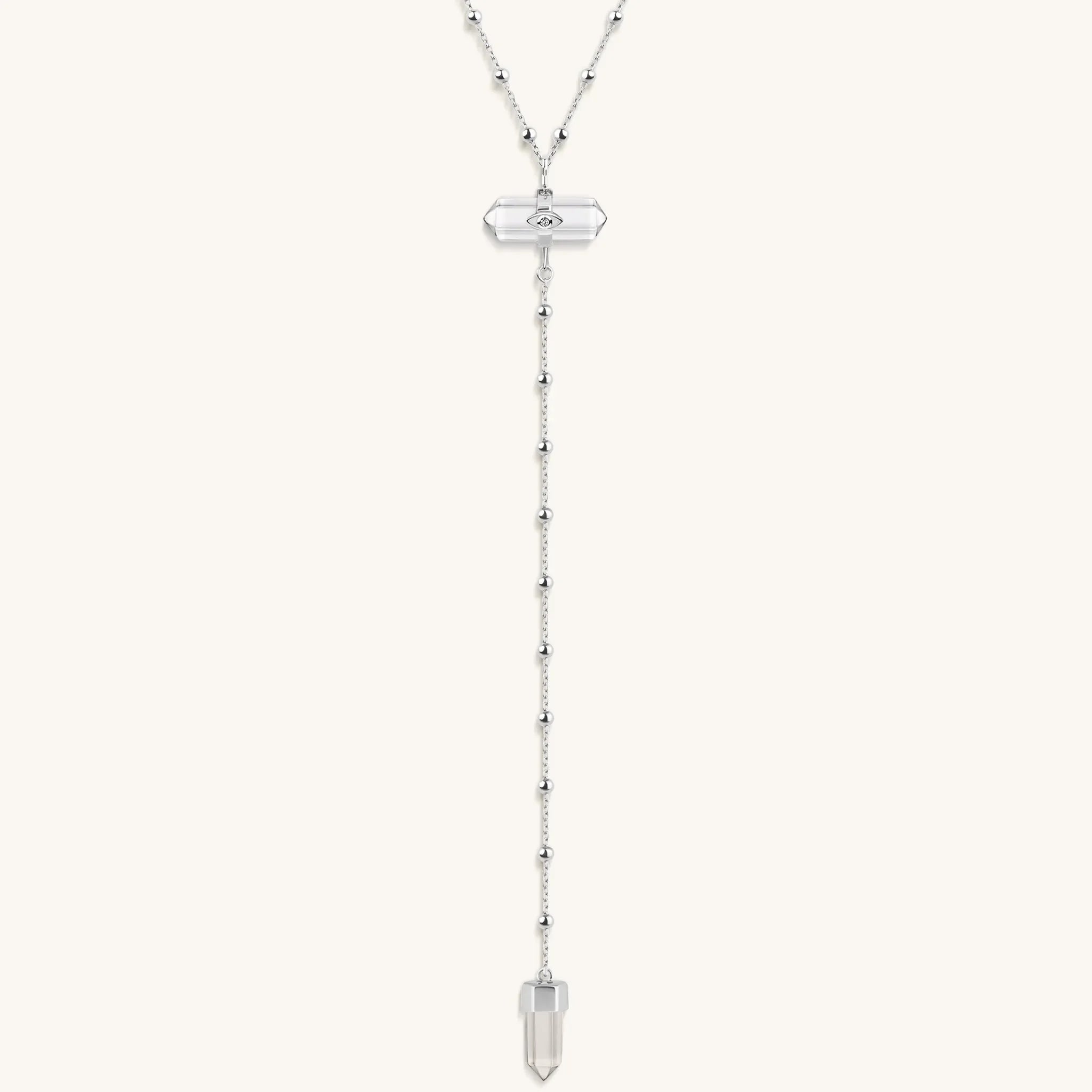 Karma and Luck Clear Mind Crystal Quartz Silver Evil Eye Necklace - $179.00 at West Path 