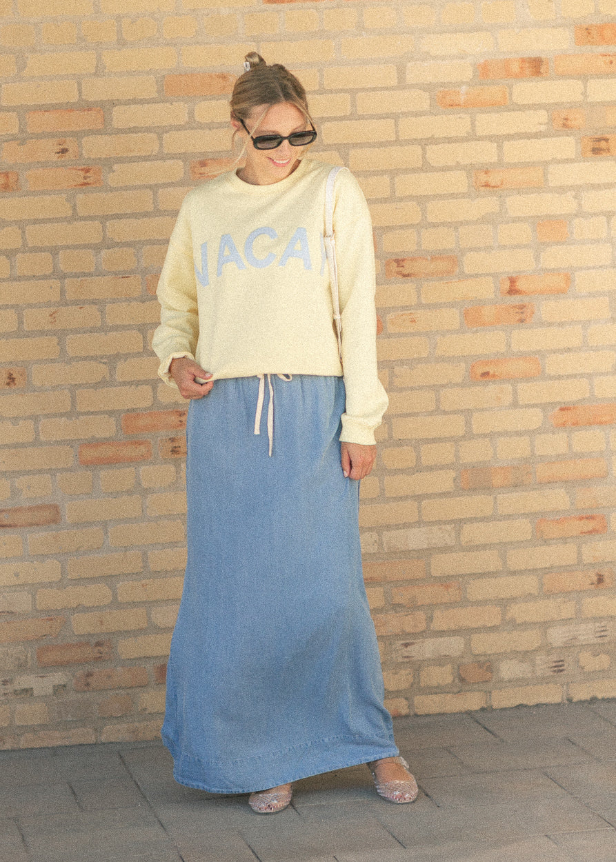 Inherit Co. Cleo Medium Wash Chambray Maxi Skirt - $58.00 at West Path 