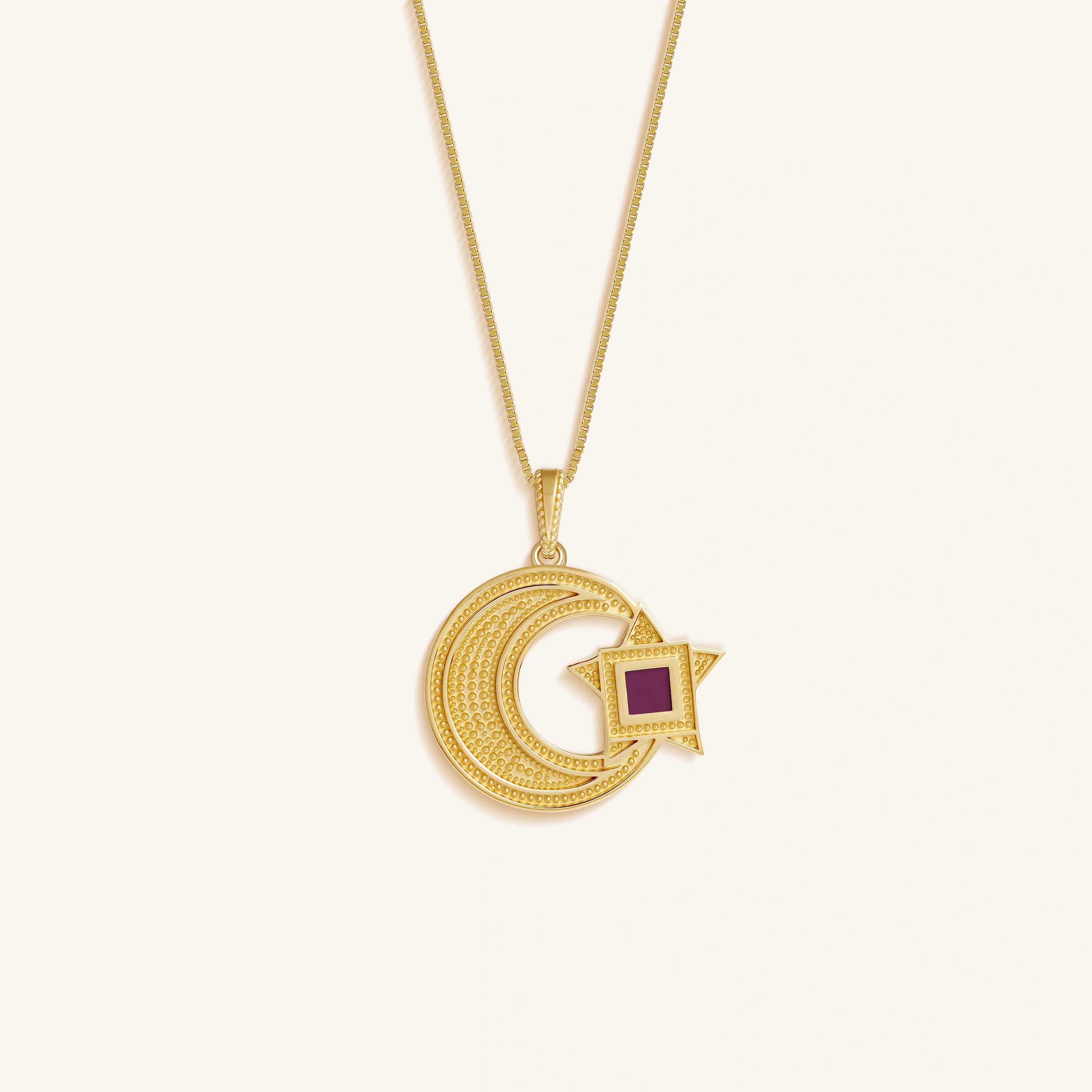 Karma and Luck Crescent and Star Quran Nano Chip Necklace - $149.00 at West Path 