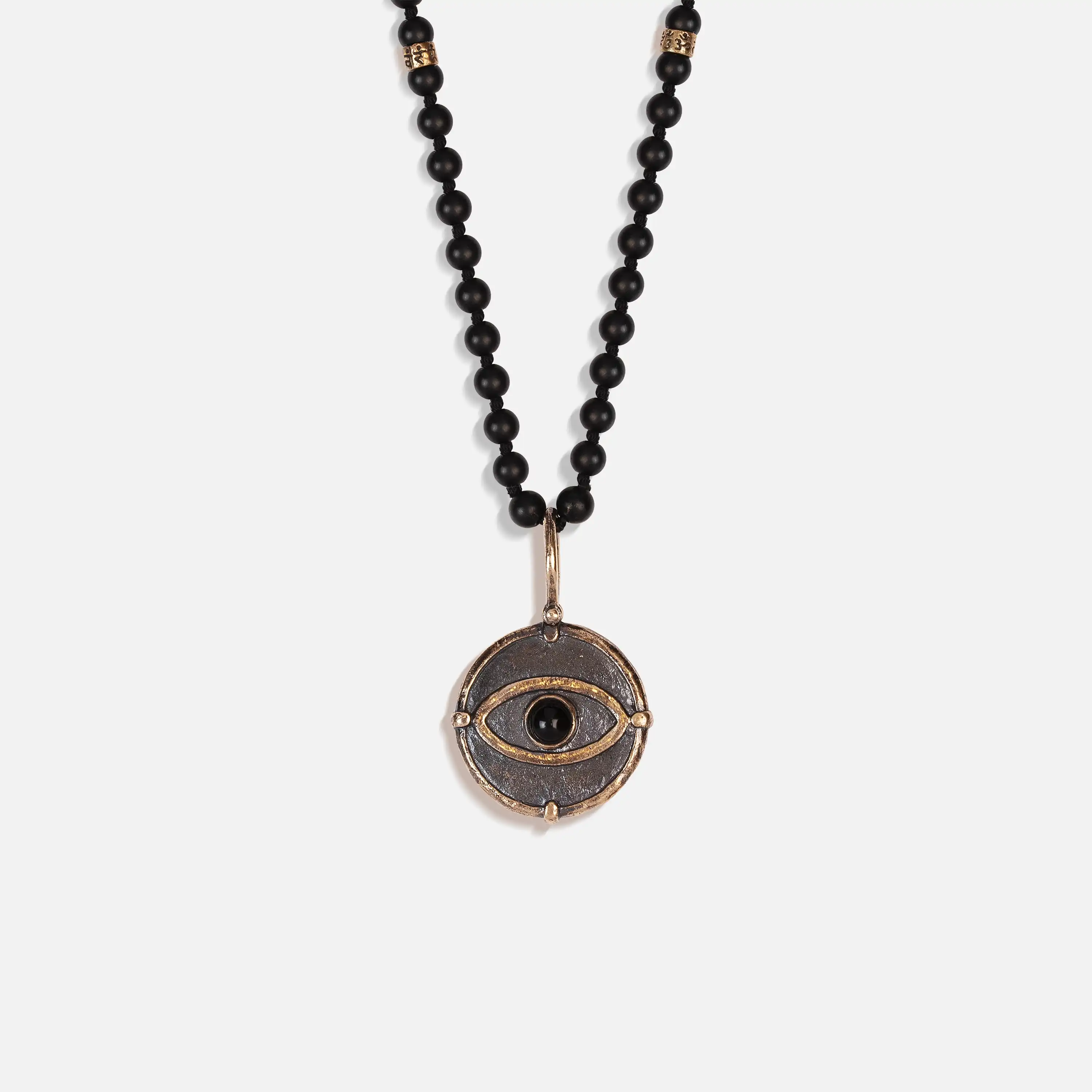 Karma and Luck Deep Consciousness Matte Onyx Evil Eye Pendant Necklace - $99.00 at West Path 