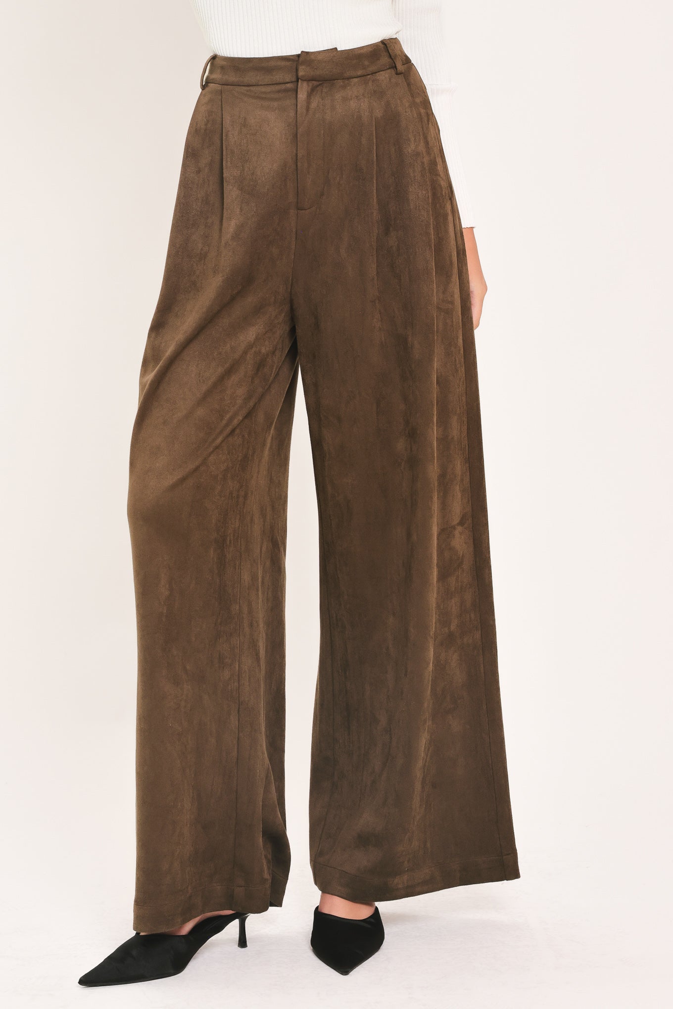Flying Tomato DESERT LUXE BROWN FAUX SUEDE WIDE-LEG PANTS - $80.00 at West Path 