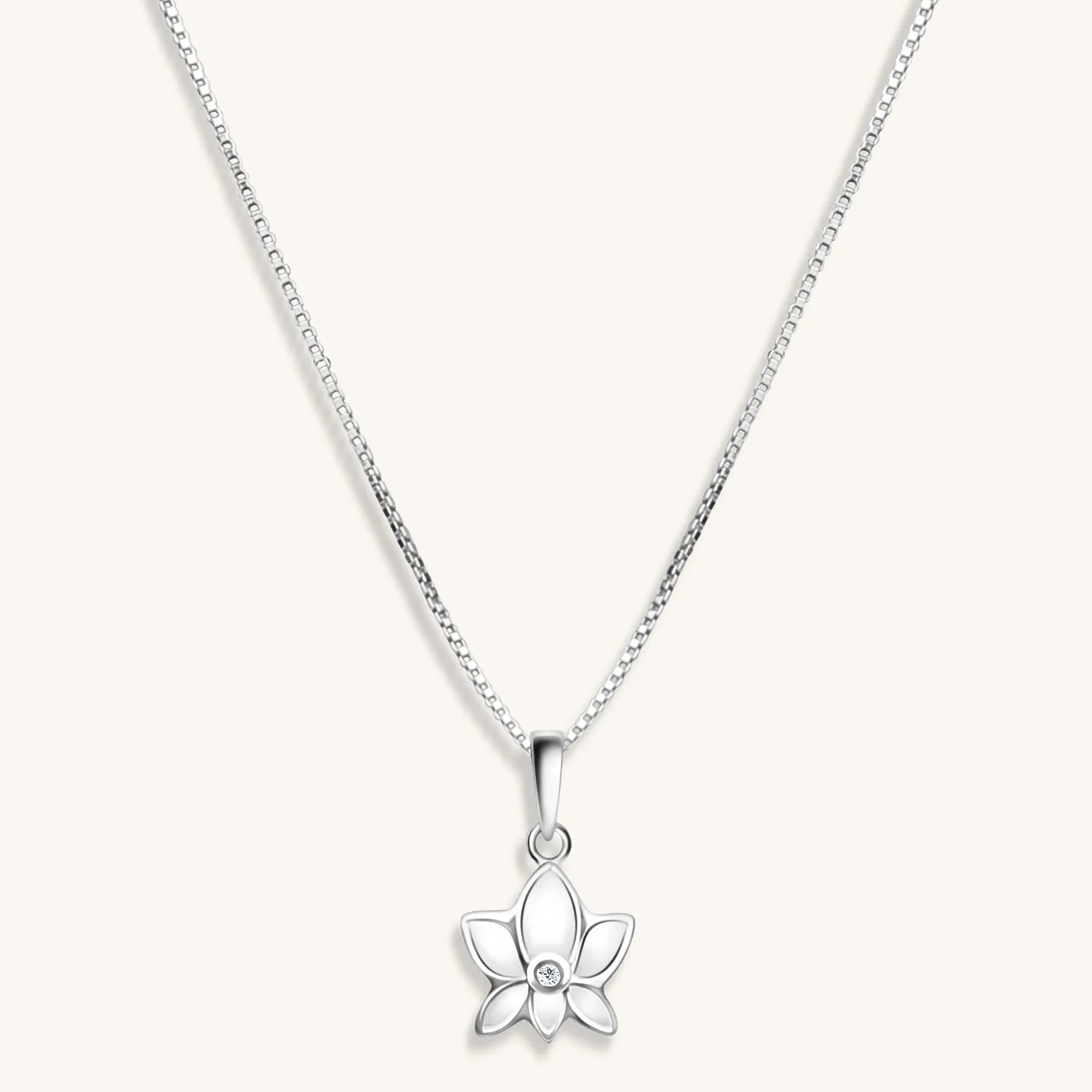 Karma and Luck Divine Virtue White Enamel Diamond Lotus Necklace - $129.00 at West Path 