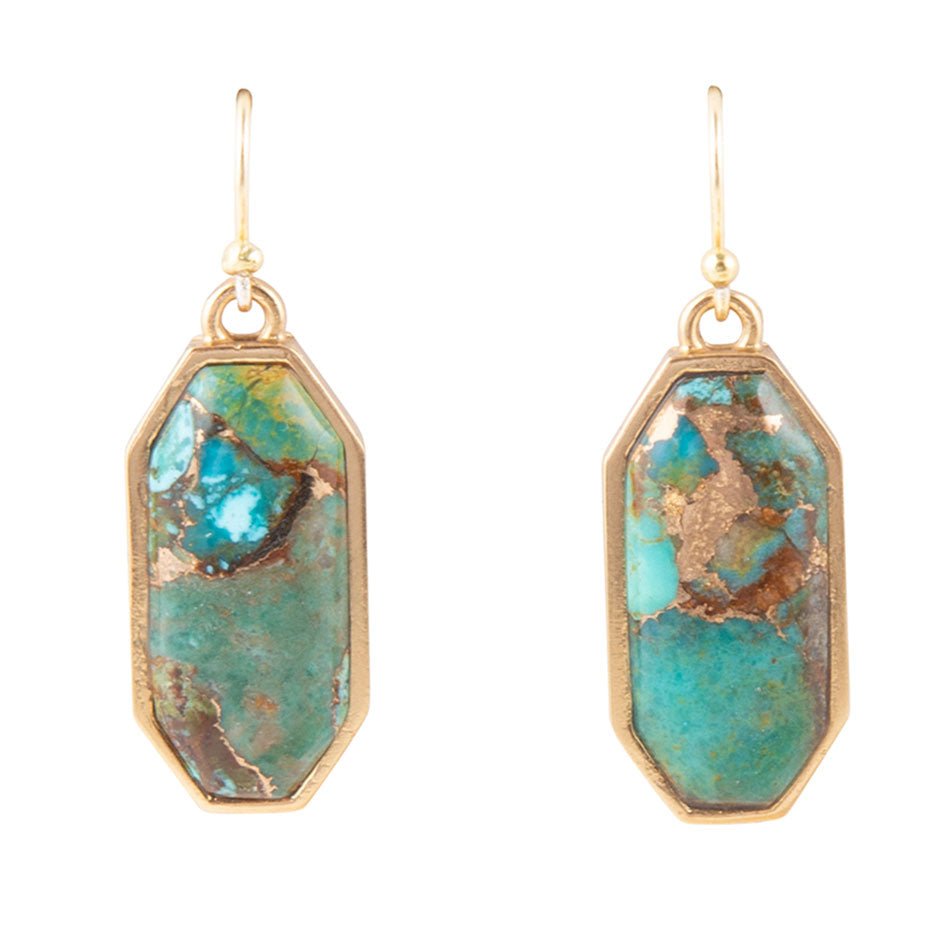 Barse Jewelry Dolce Teal Blue Turquoise Matrix Golden Drop Earrings - $78.00 at West Path 