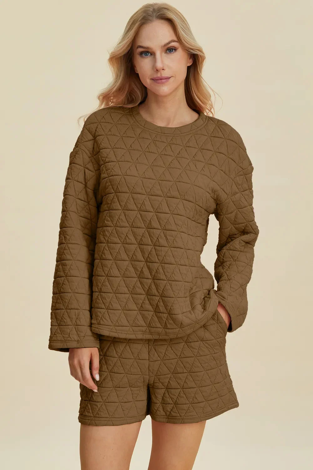 My Pampered Life Seattle Double Take Textured Long Sleeve Top & Shorts Set - $35.00 at West Path 