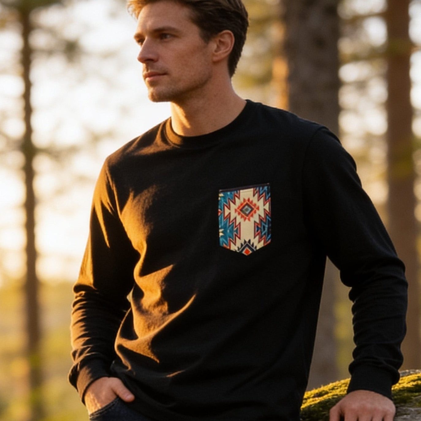 RUDDOCK Southwest Print Long Sleeve - Pocket T-shirt - Made in USA - $34.95 at West Path 
