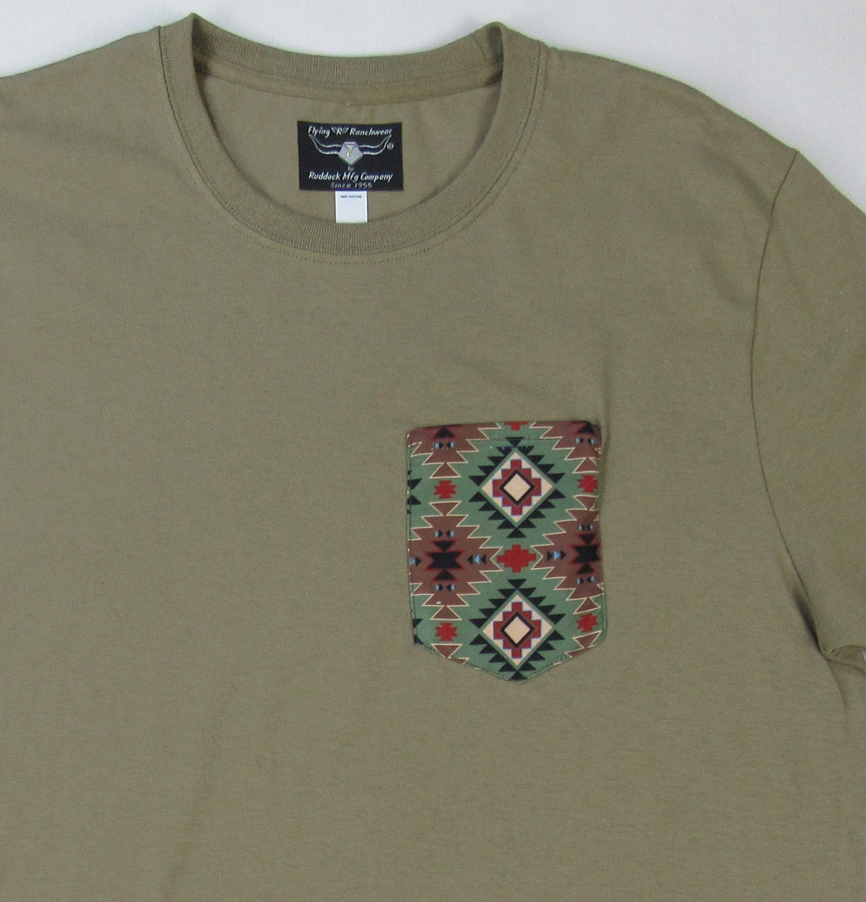 RUDDOCK Khaki with Southwest Print - Pocket T-shirt - Made in USA - $29.95 at West Path 