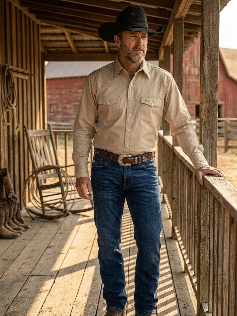 RUDDOCK Flying R Ranchwear - Prairie Twill Solid - Khaki - Long Sleeve - Snaps - Classic Fit - $69.95 at West Path 