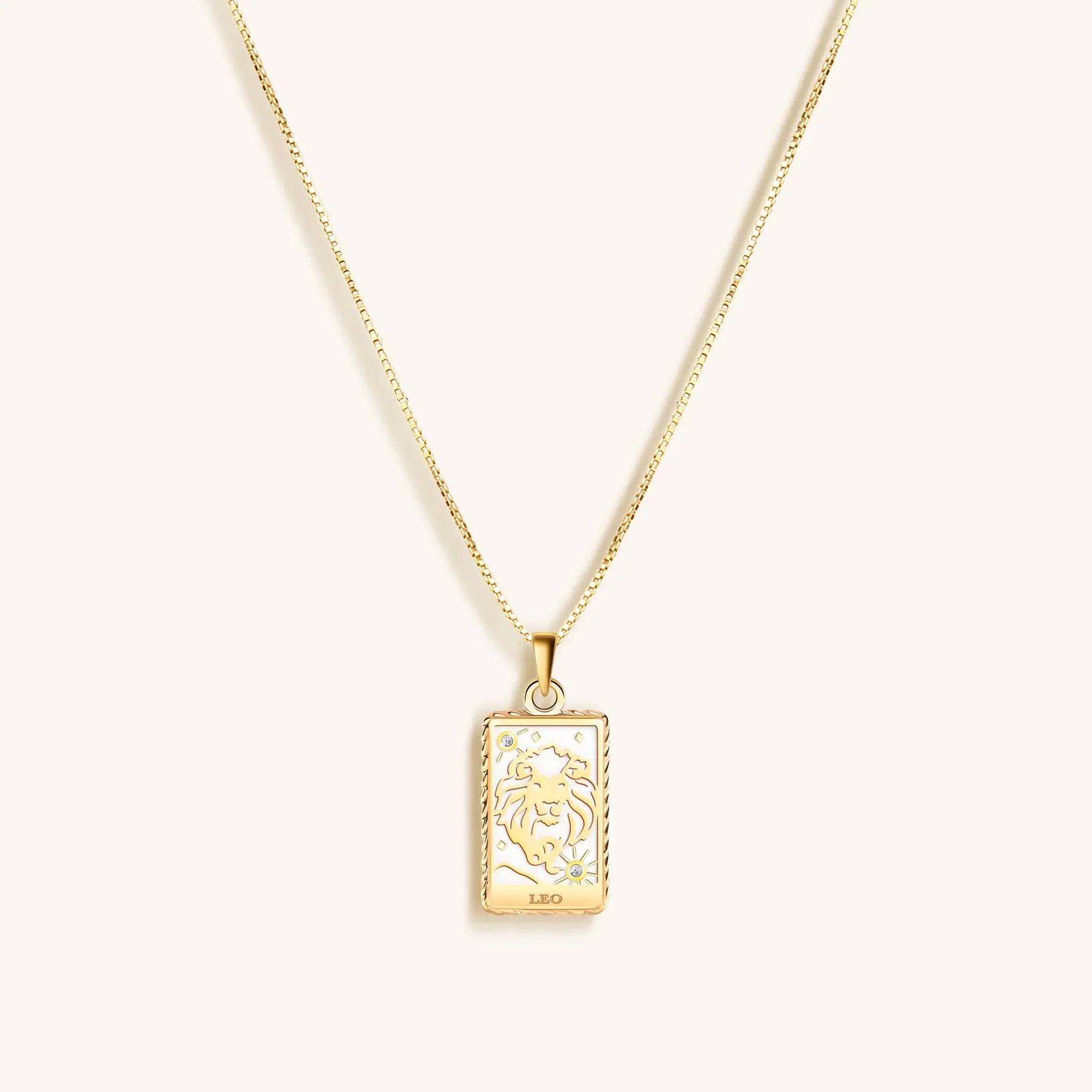 Karma and Luck Generous Enthusiasm White Enamel Leo Card Necklace - $139.00 at West Path 