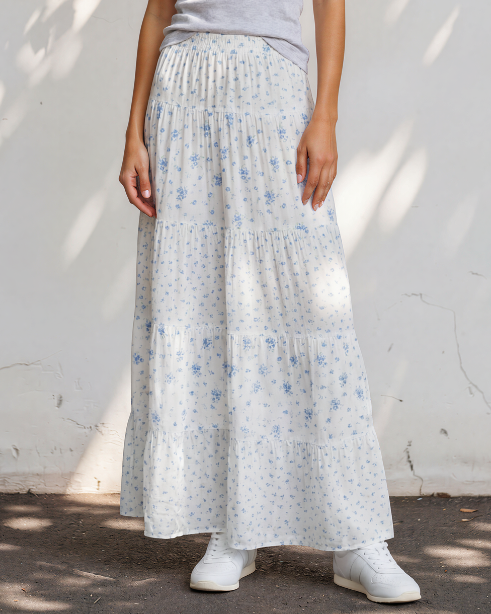 Indie & Co. Hadley High Waist Tiny Floral Print Boho Maxi Skirt - $62.00 at West Path 
