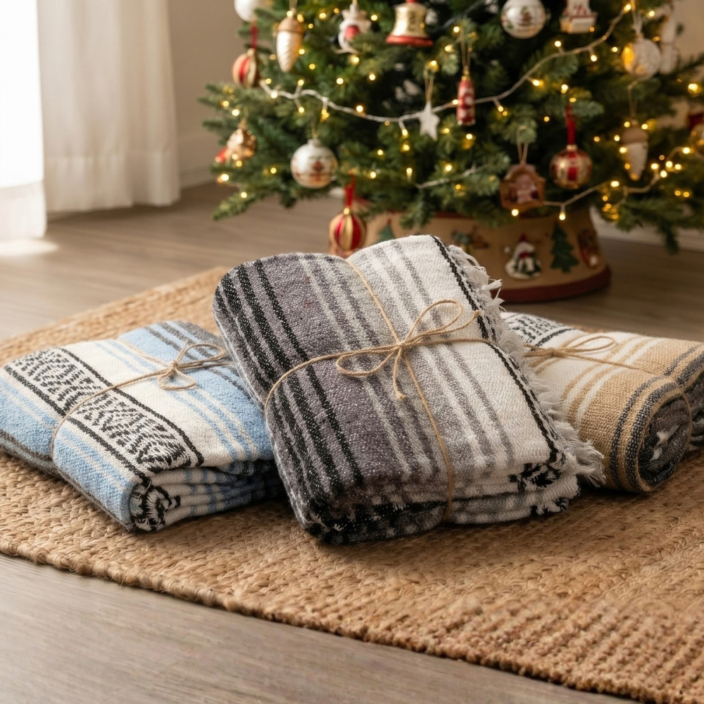 Holiday Gift Set | 3x Mexican Blankets Natural Falsa