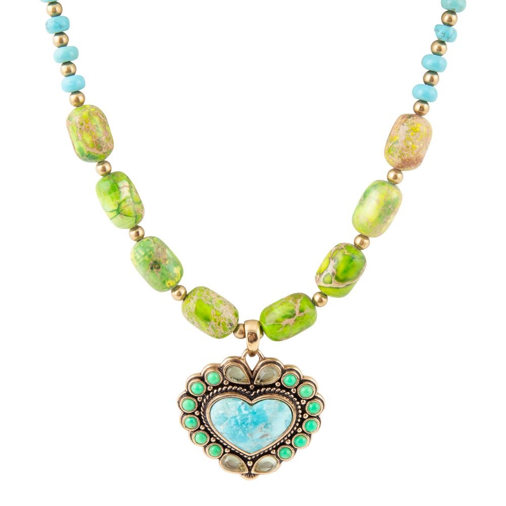 Barse Jewelry Legacy Heart Lime Green and Blue Turquoise Golden Pendant Necklace - $194.00 at West Path 