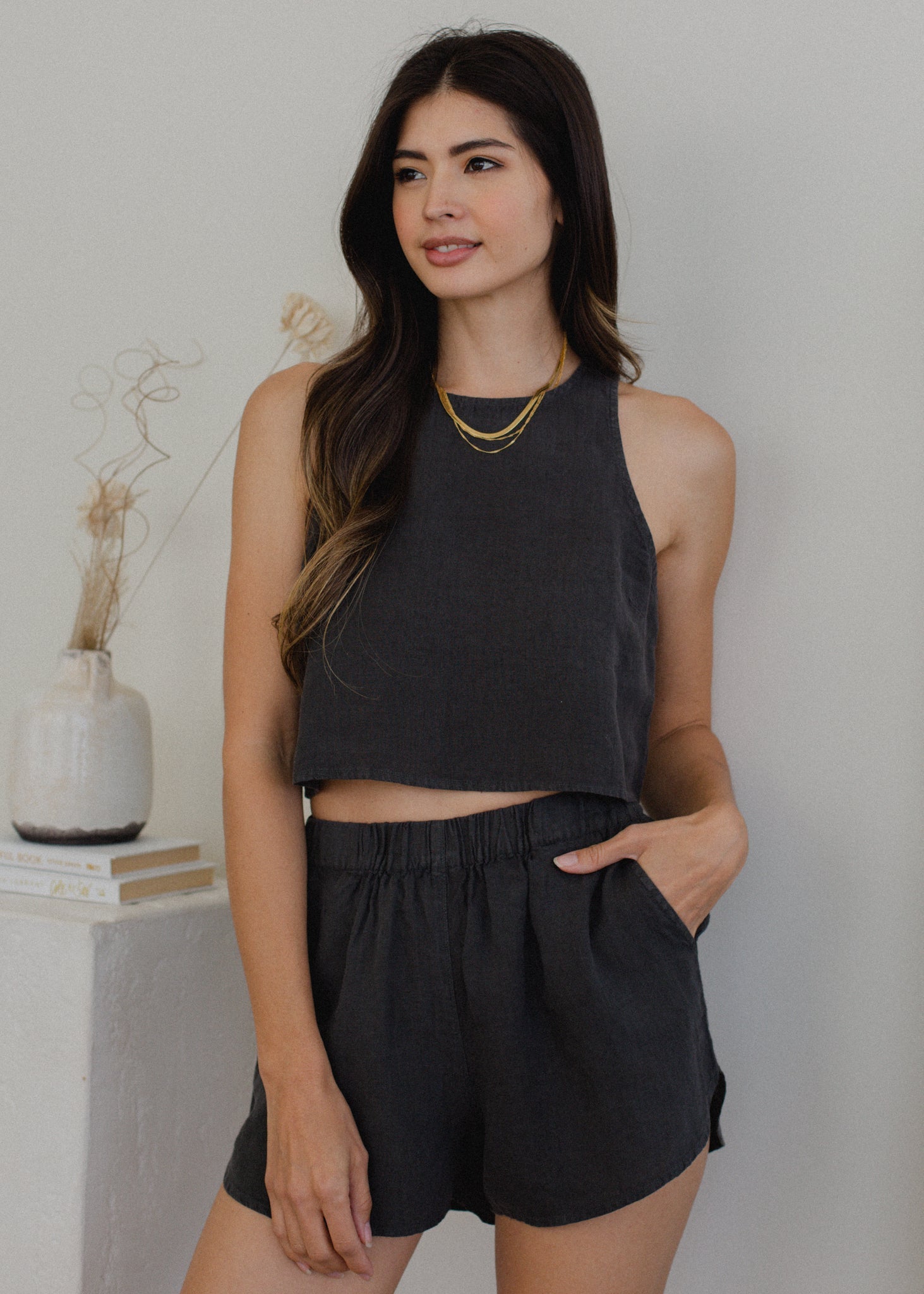 glee + co Linen Pull-On Shorts - $77.00 at West Path 