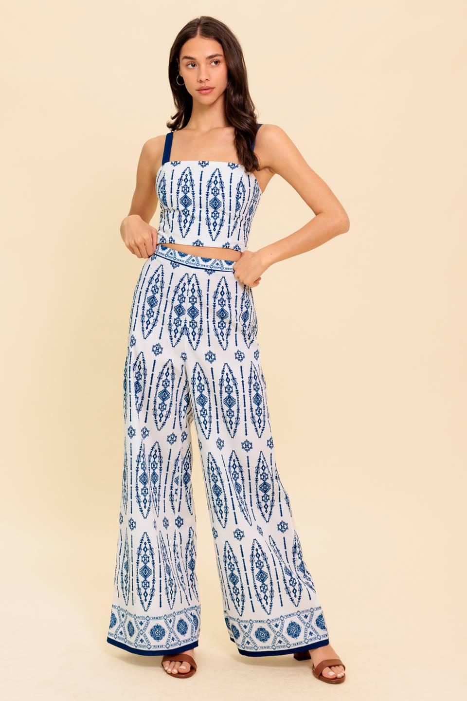 Flying Tomato MODERN APPROACH NAVY WOVEN TOP AND PANT SET - $76.00 at West Path 