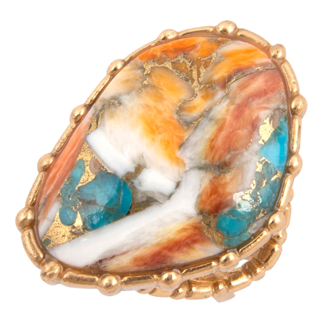 Barse Jewelry Modern Edge Turquoise and Spiny Oyster Shell Matrix Stone Golden Ring - $78.00 at West Path 