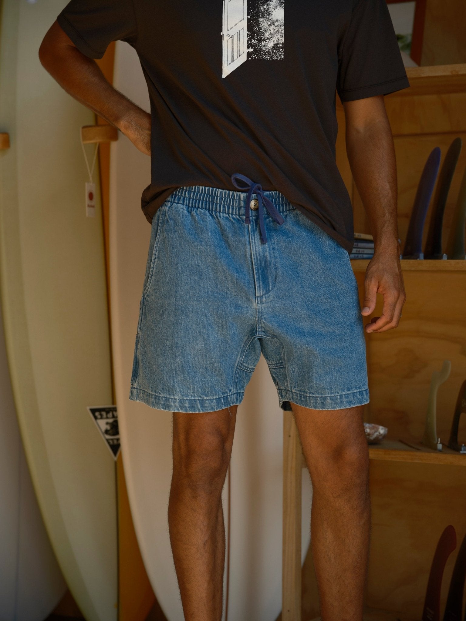 Mollusk Mollusk Pinnacle Shorts - Men's Elastic Waist Denim Shorts - $72.00 at West Path 