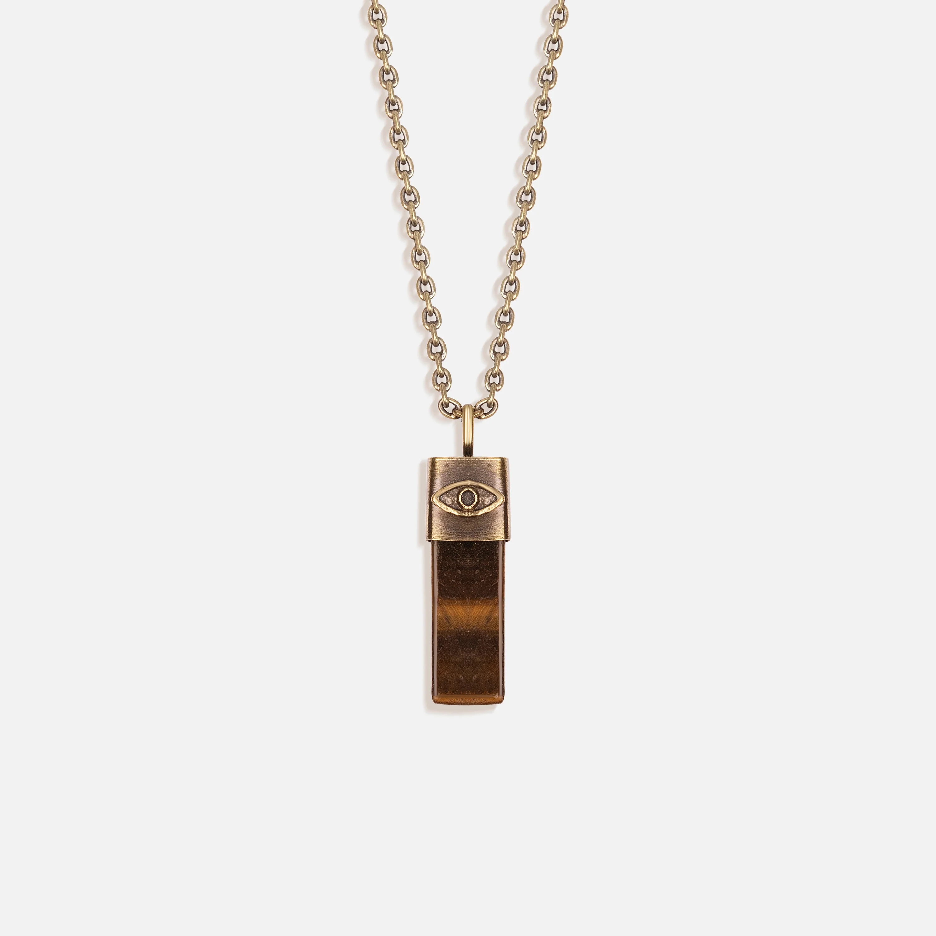 Karma and Luck Outstanding Strength Tiger's Eye Evil Eye Slab Necklace - $99.00 at West Path 