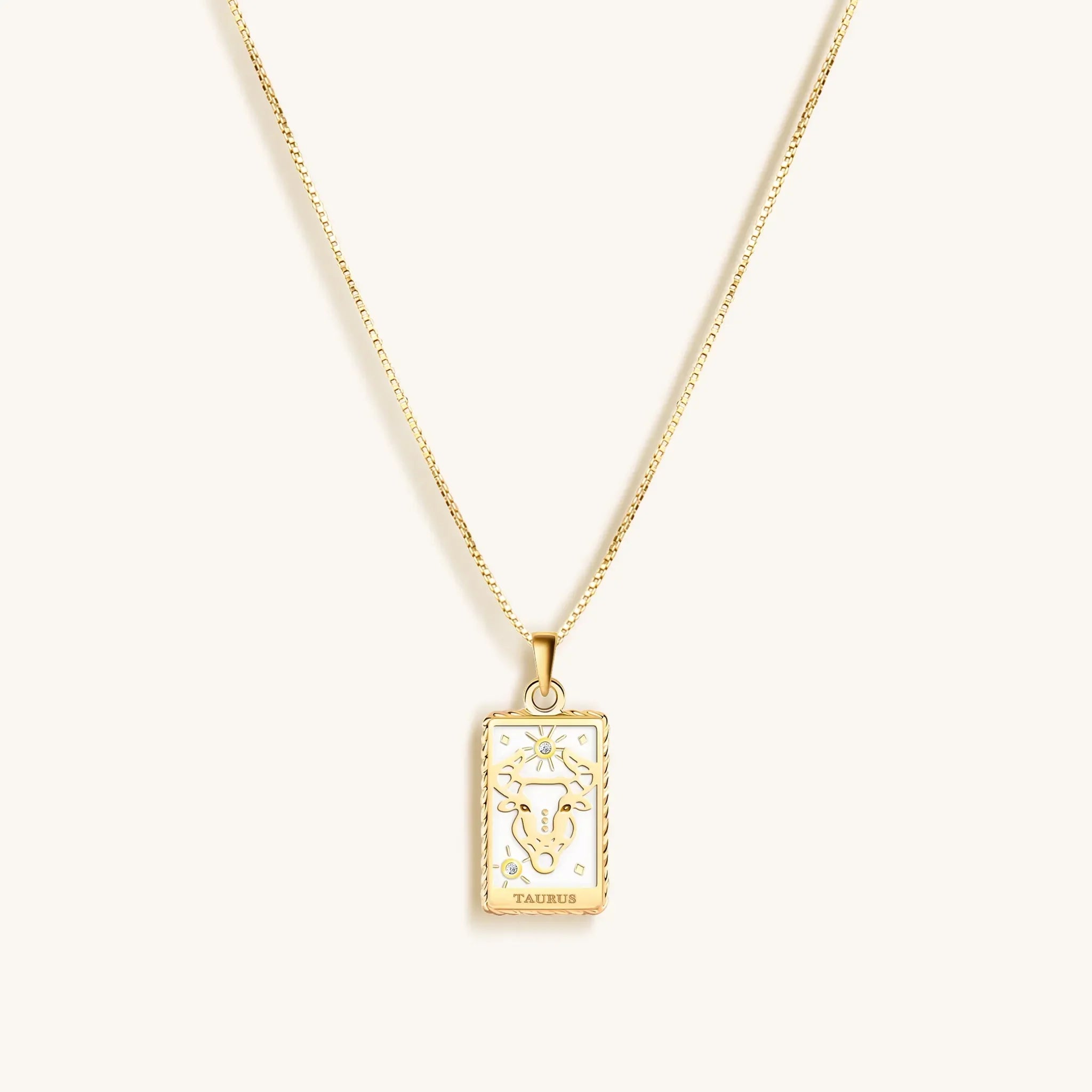 Karma and Luck Patient Progress White Enamel Taurus Card Necklace - $139.00 at West Path 