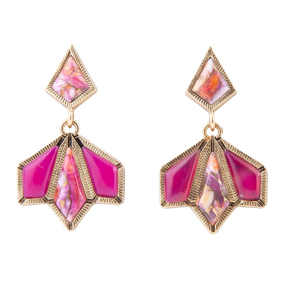 Barse Jewelry Pink Agate and Shell Matrix Golden Statement Earrings - $28.00 at West Path 
