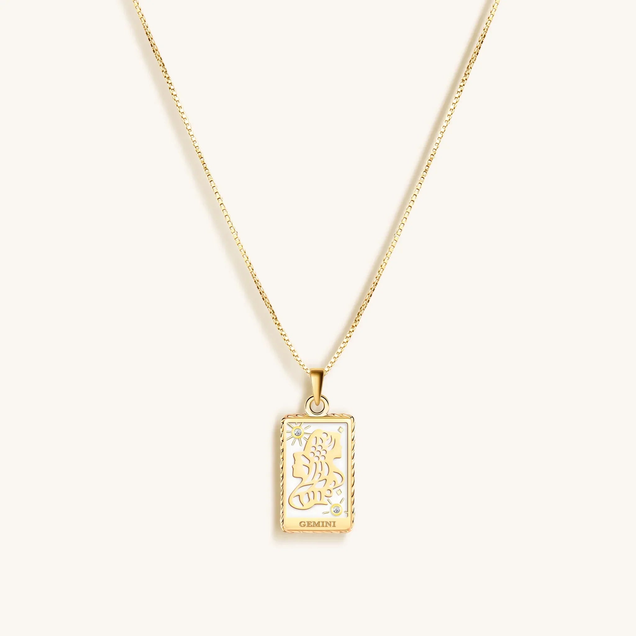 Karma and Luck Playful Mind White Enamel Gemini Card Necklace - $139.00 at West Path 
