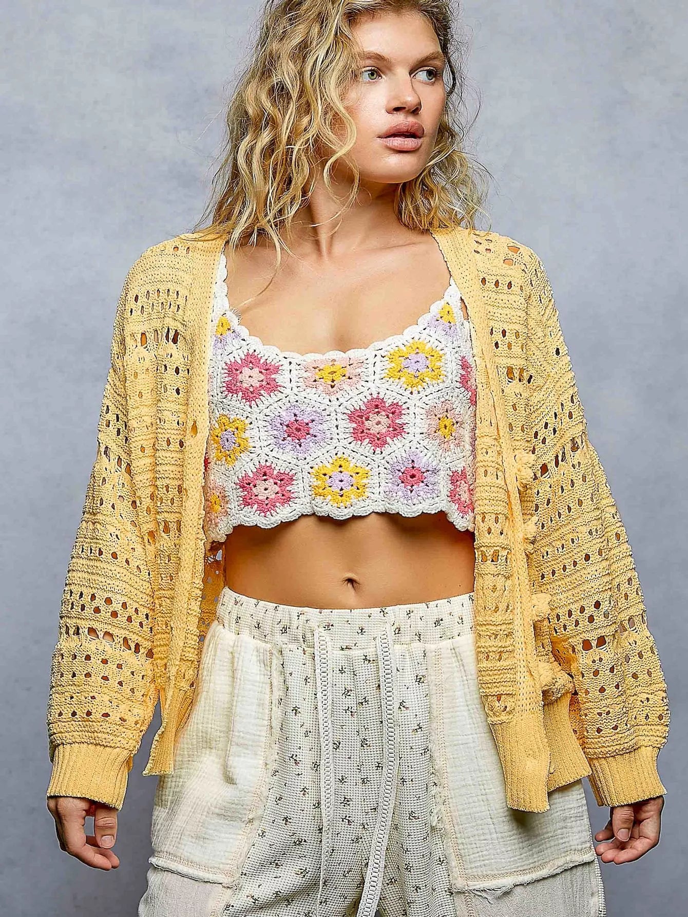 MPL POL Open-Knit Floral Button Cardigan - $75.00 at West Path 