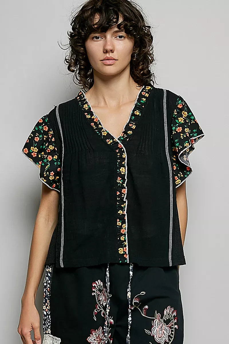 MPL POL V-Neck Floral Ruffle Sleeve Blouse - $69.00 at West Path 