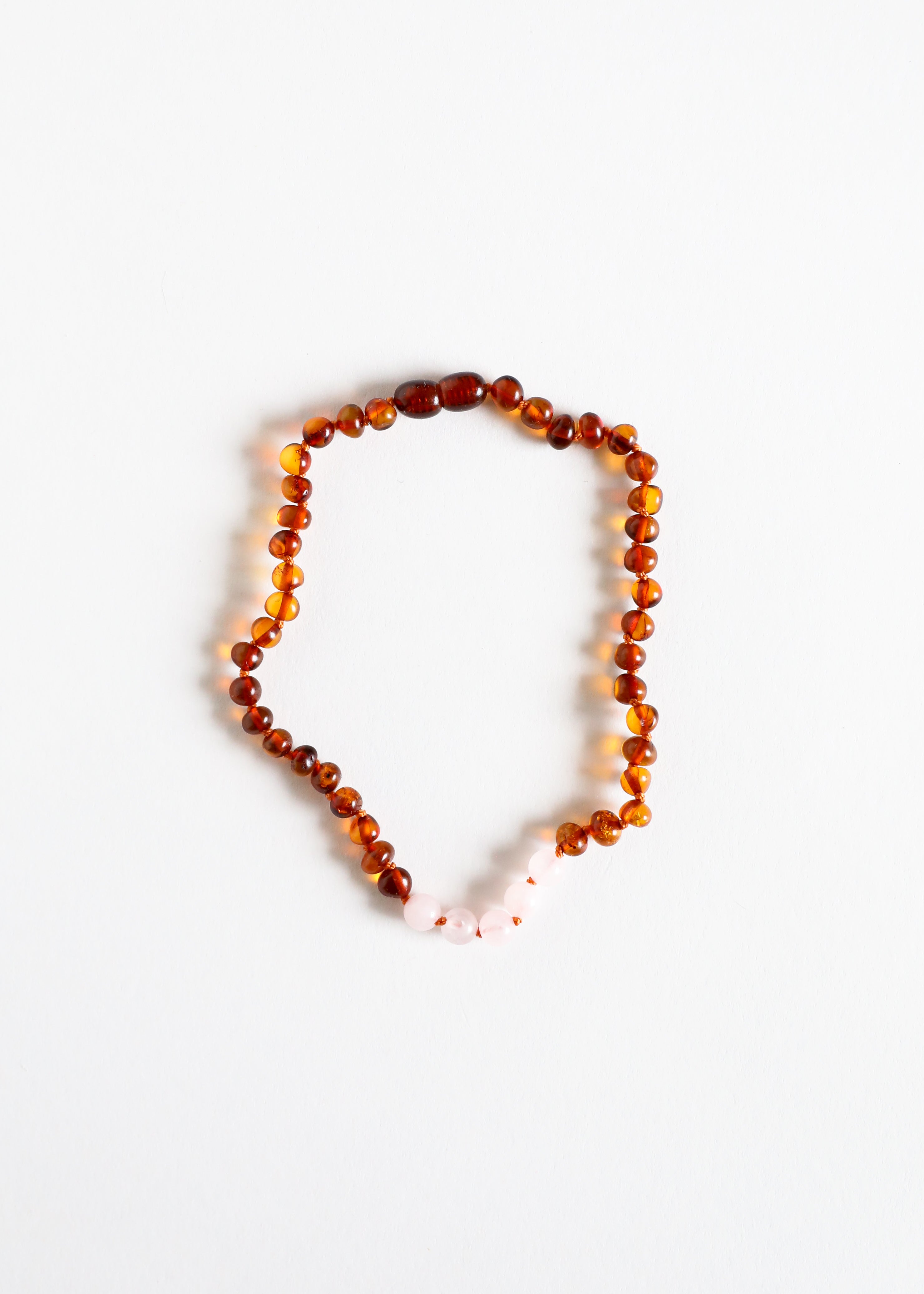 CanyonLeaf Polished Cognac Baltic Amber + Rose Quartz || Necklace - $40.00 at West Path 