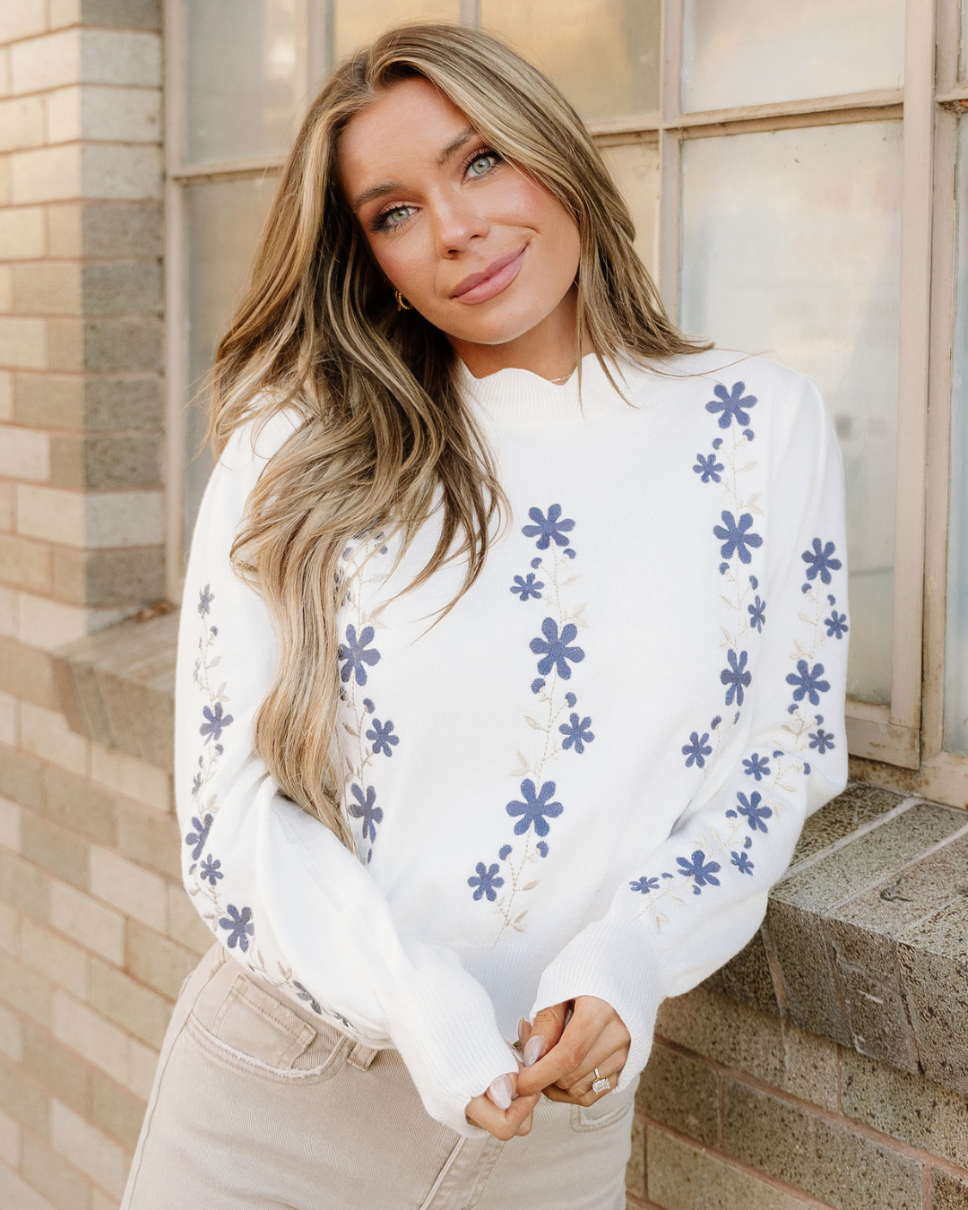Indie & Co. Polly Floral Embroidered Scallop Hem Cropped Sweater - $68.00 at West Path 