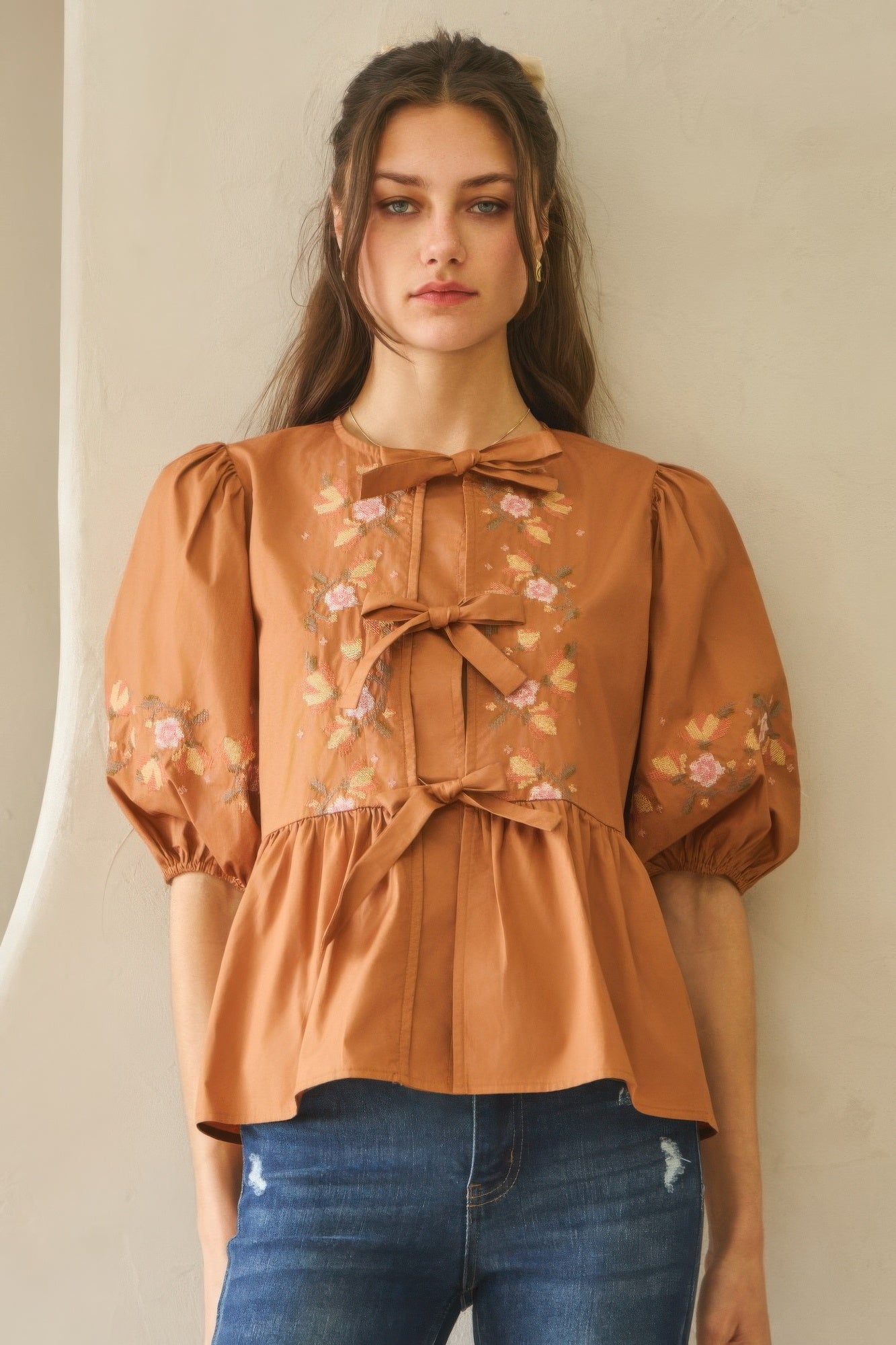 MPL Poplin Front Ribbon Tie Blouse - $35.00 at West Path 