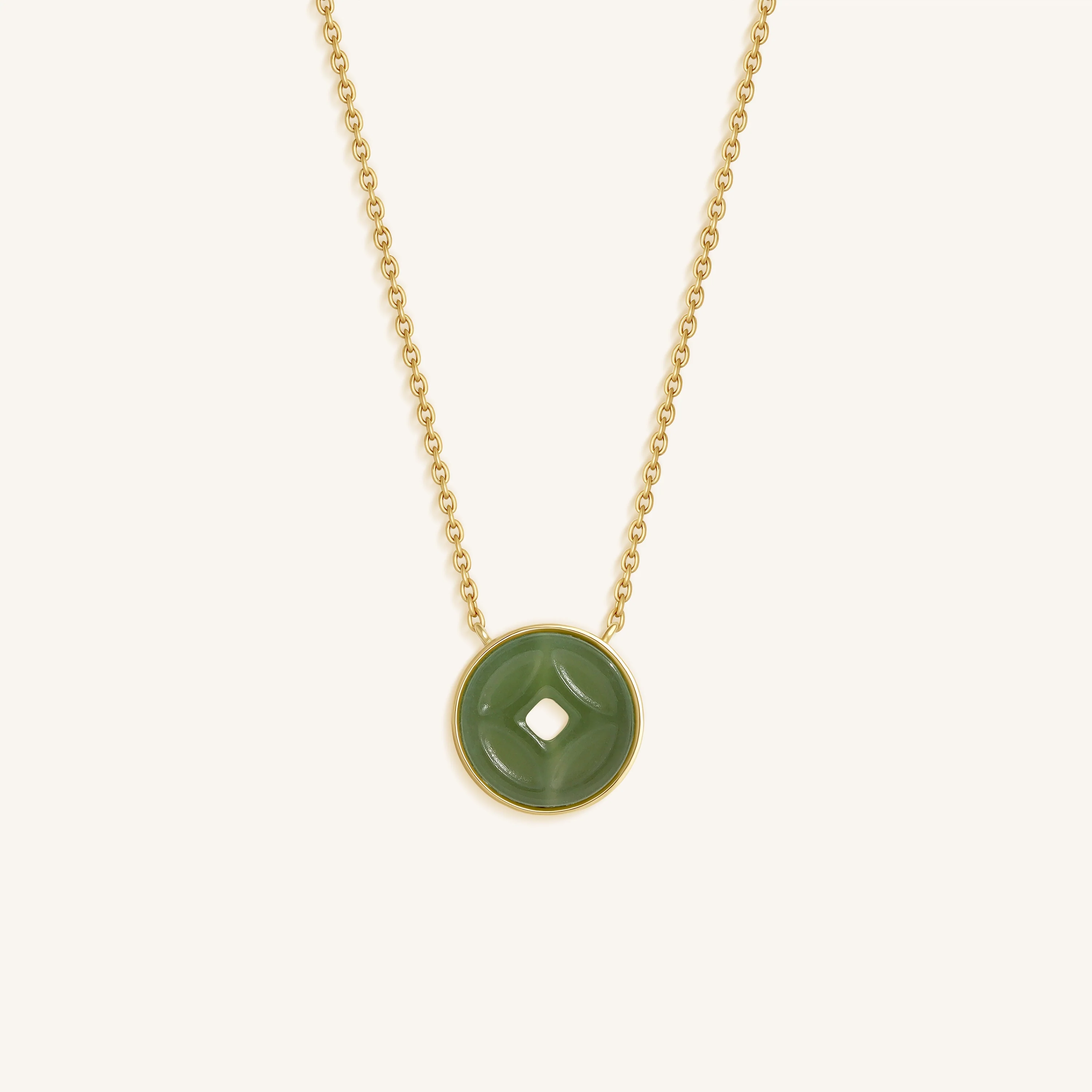 Karma and Luck Prosperity Line Jade Lucky Coin Necklace - $179.00 at West Path 