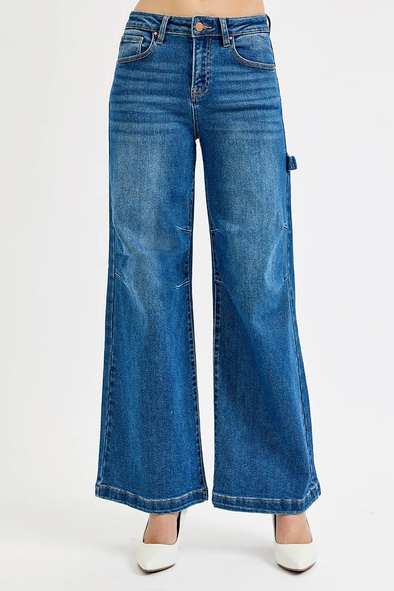 MPL RISEN Full Size High Rise Wide Leg Patch Detailed Jeans Plus Size - $70.00 at West Path 