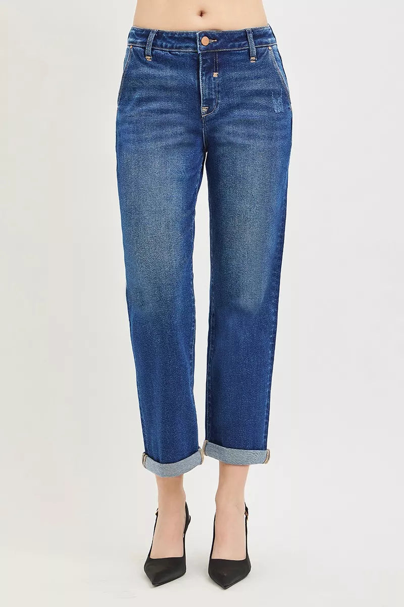 MPL RISEN Slouchy Cropped Boyfriend Jeans with Cuffed Hem - $70.00 at West Path 