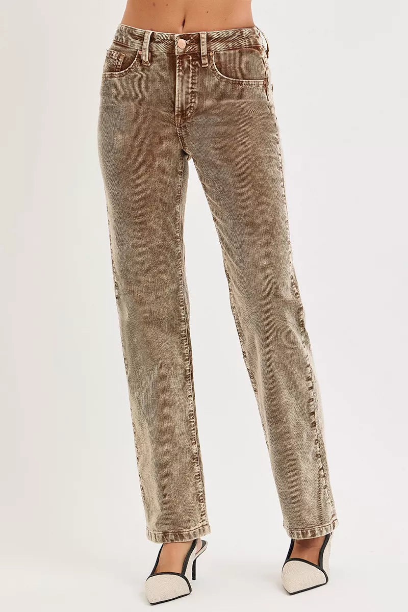 MPL RISEN Tummy Control Mid Rise Straight Leg Corduroy Pants - $69.00 at West Path 