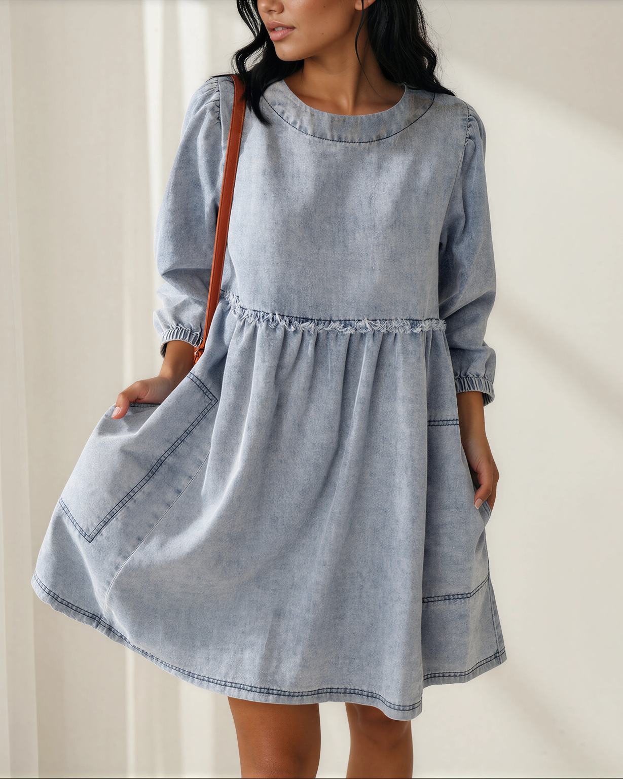 Rosie High Waist Loose Fit Denim Mini Dress